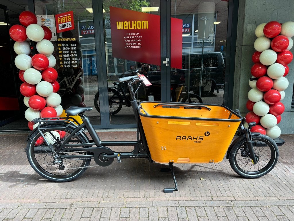 Fietshokje Raaks: Raaks Modo elektrische bakfiets NIEUW!!, Fietsen en Brommers, Niet ingevuld, Nieuw, Minder dan 47 cm, 50 km per accu of meer