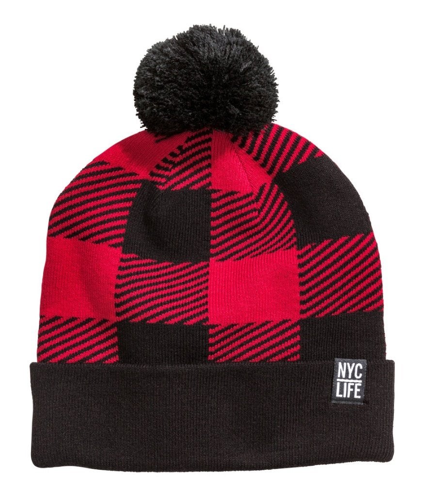 H&M rood zwart gebreide muts met pompon maat 134-170, 134 t/m 140, Jongen of Meisje, H&M, Nieuw