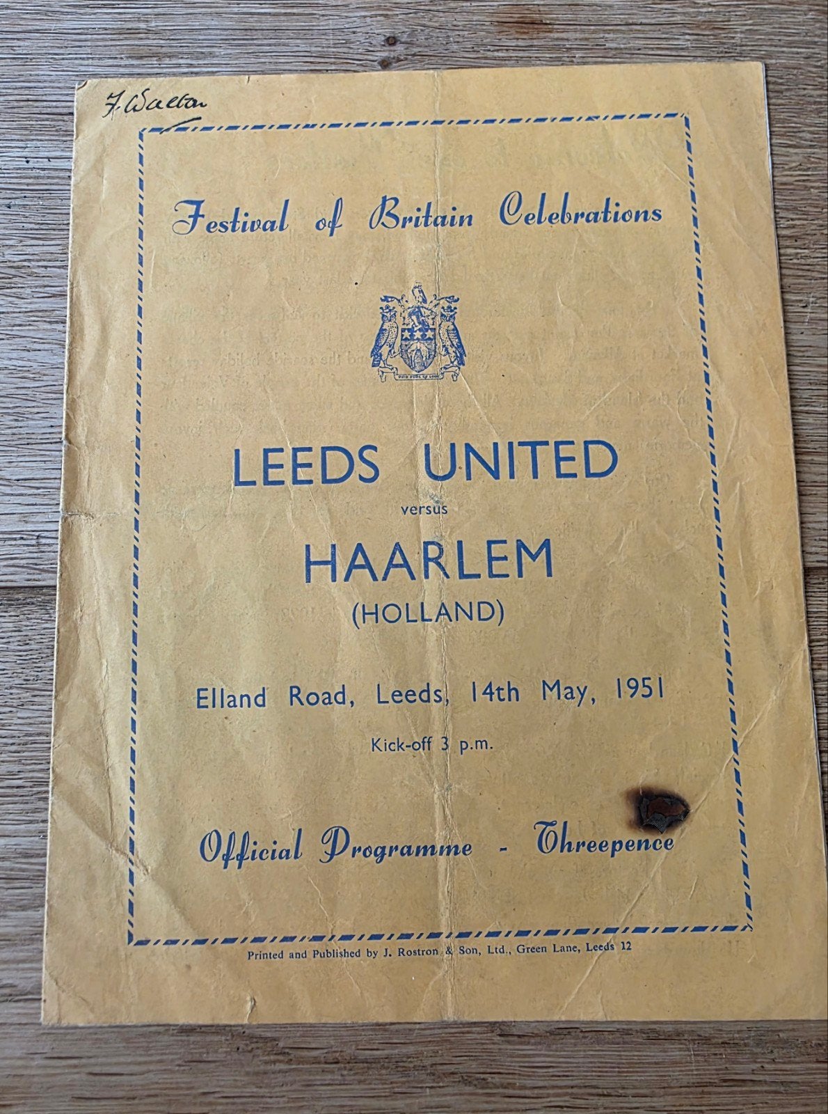 programma boekje Leeds United Hfc Haarlem 14 mei 1951, Ophalen of Verzenden