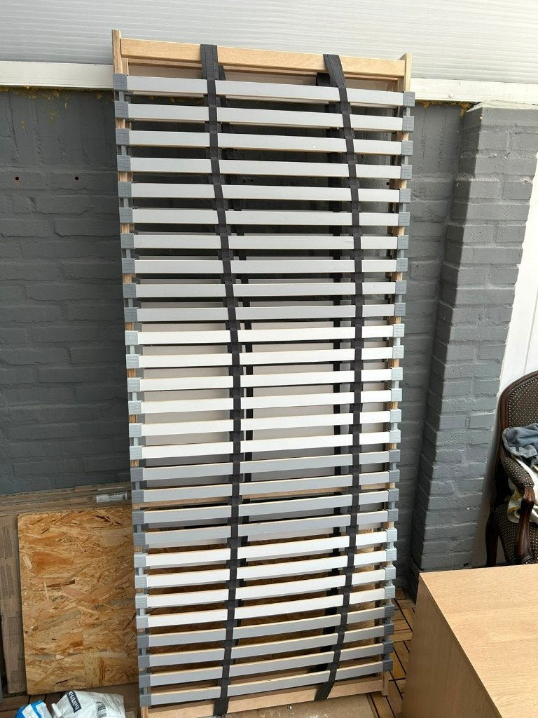 lattenbodem ikea bed te koop, Ophalen, Beige, Tweepersoons, Zo goed als nieuw