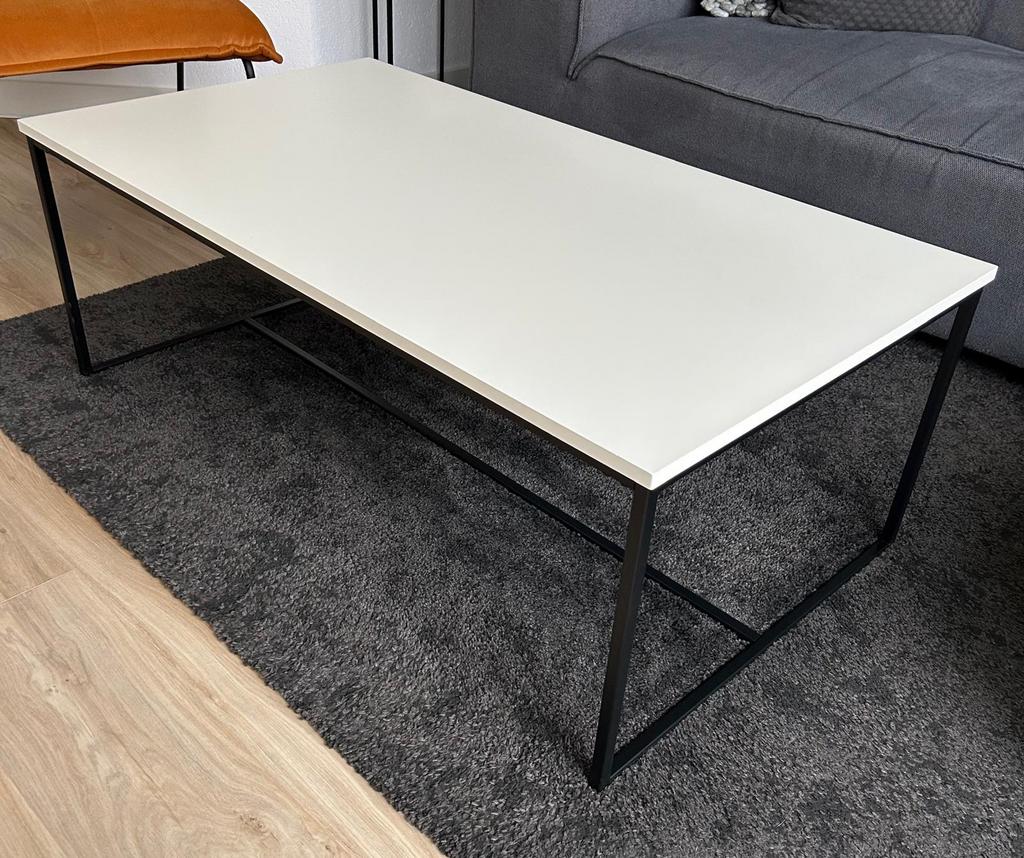 Salontafel - wit blad met zwart stalen frame, Huis en Inrichting, Tafels | Salontafels, Ophalen, Gebruikt, 100 tot 150 cm, 50 tot 100 cm