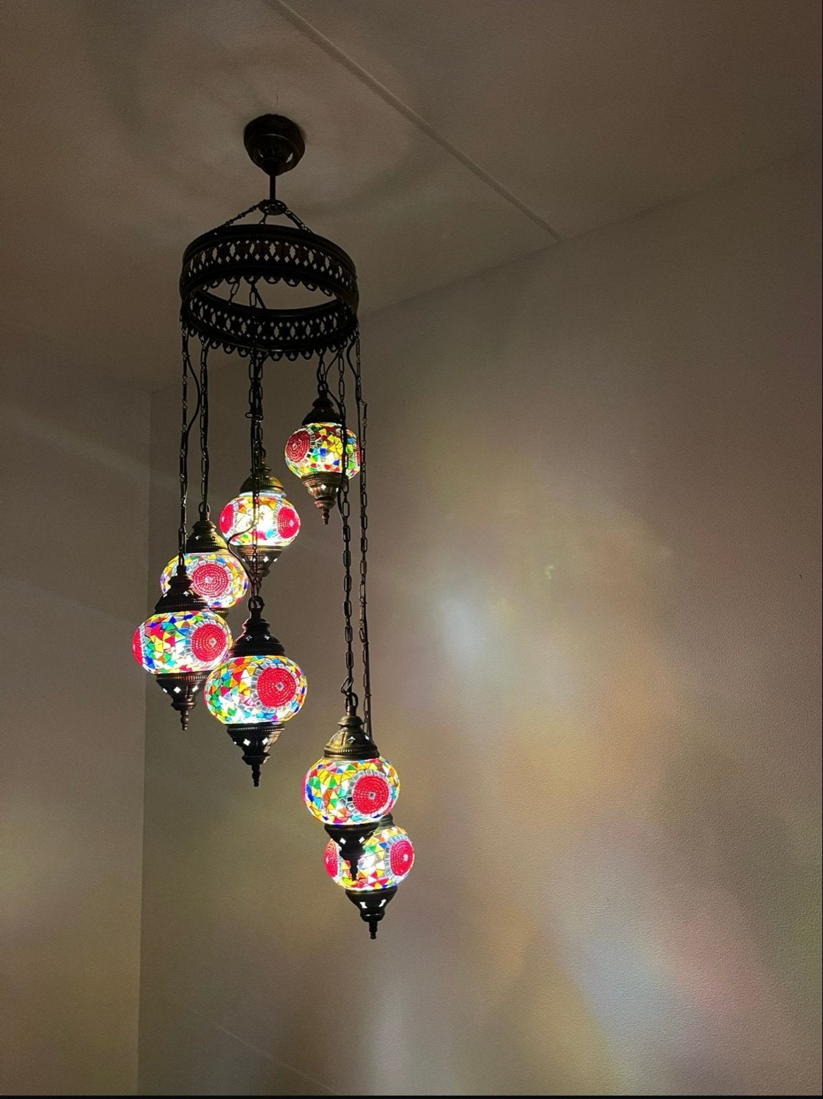 Mozaïek Hanglamp - 7 Bollen, Ophalen, Zo goed als nieuw, Glas