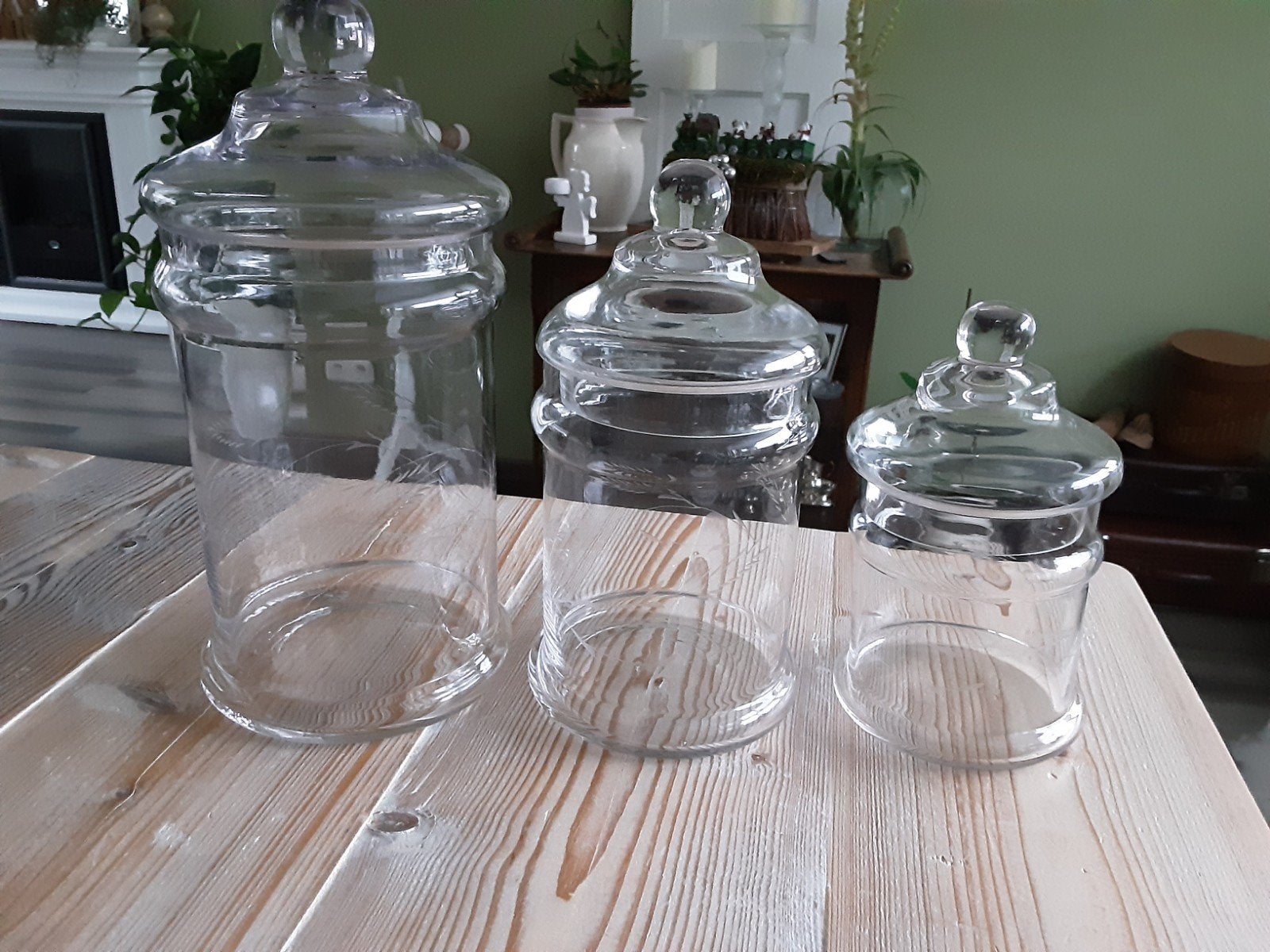 Set van3 leuke voorraad potten met deksel van geslepen glas., Ophalen of Verzenden
