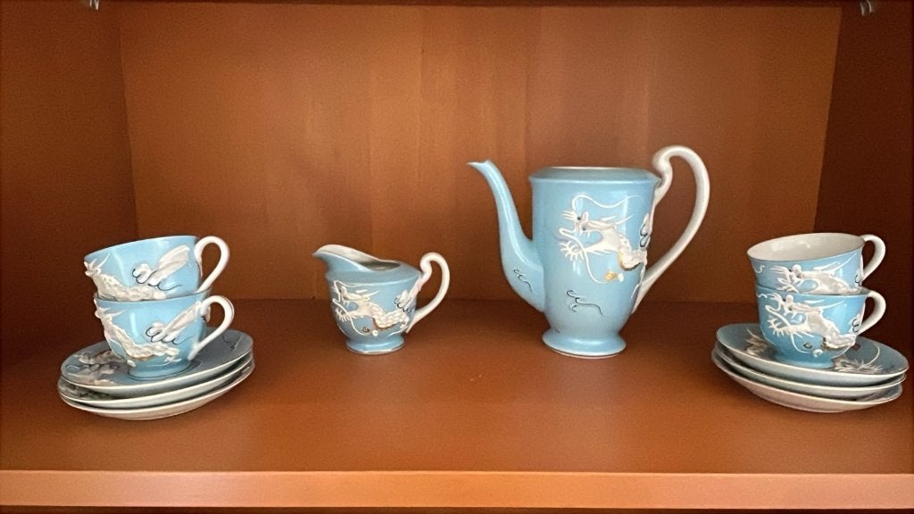 Japanese Dragonware blauw theeservies, Ophalen, Gebruikt, Porselein, Compleet servies
