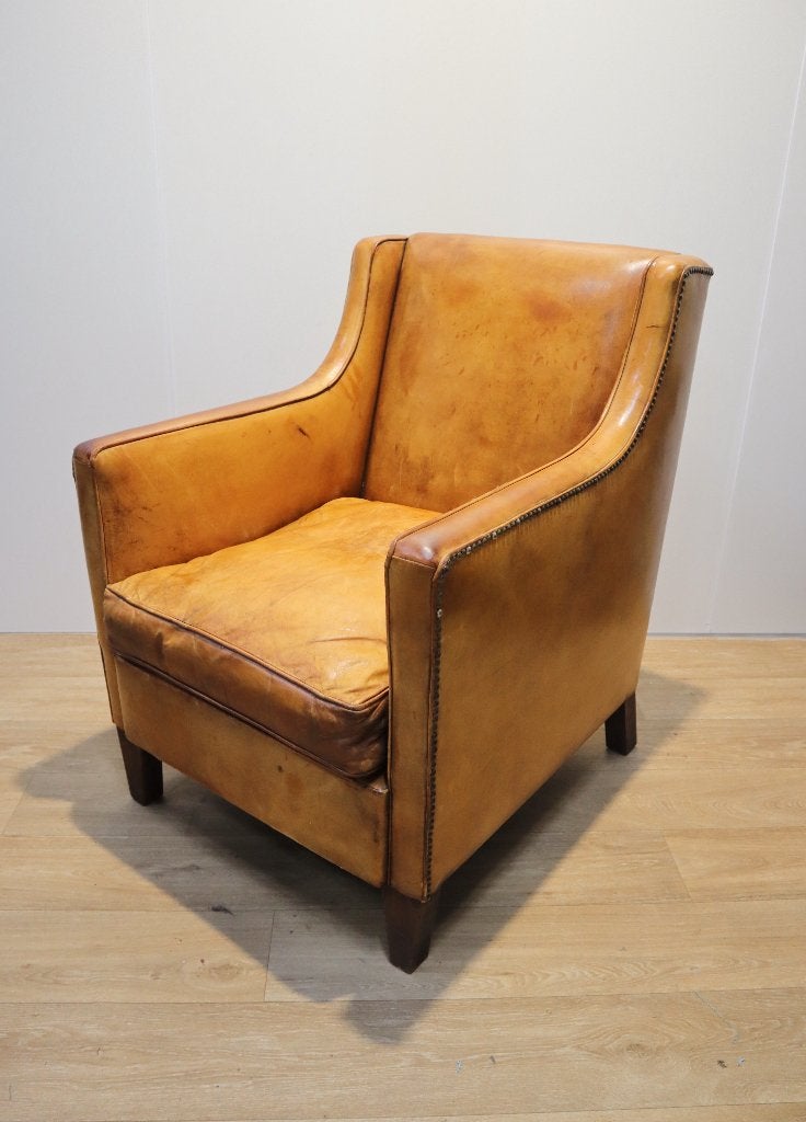 Lederen clubfauteuil, Ophalen of Verzenden