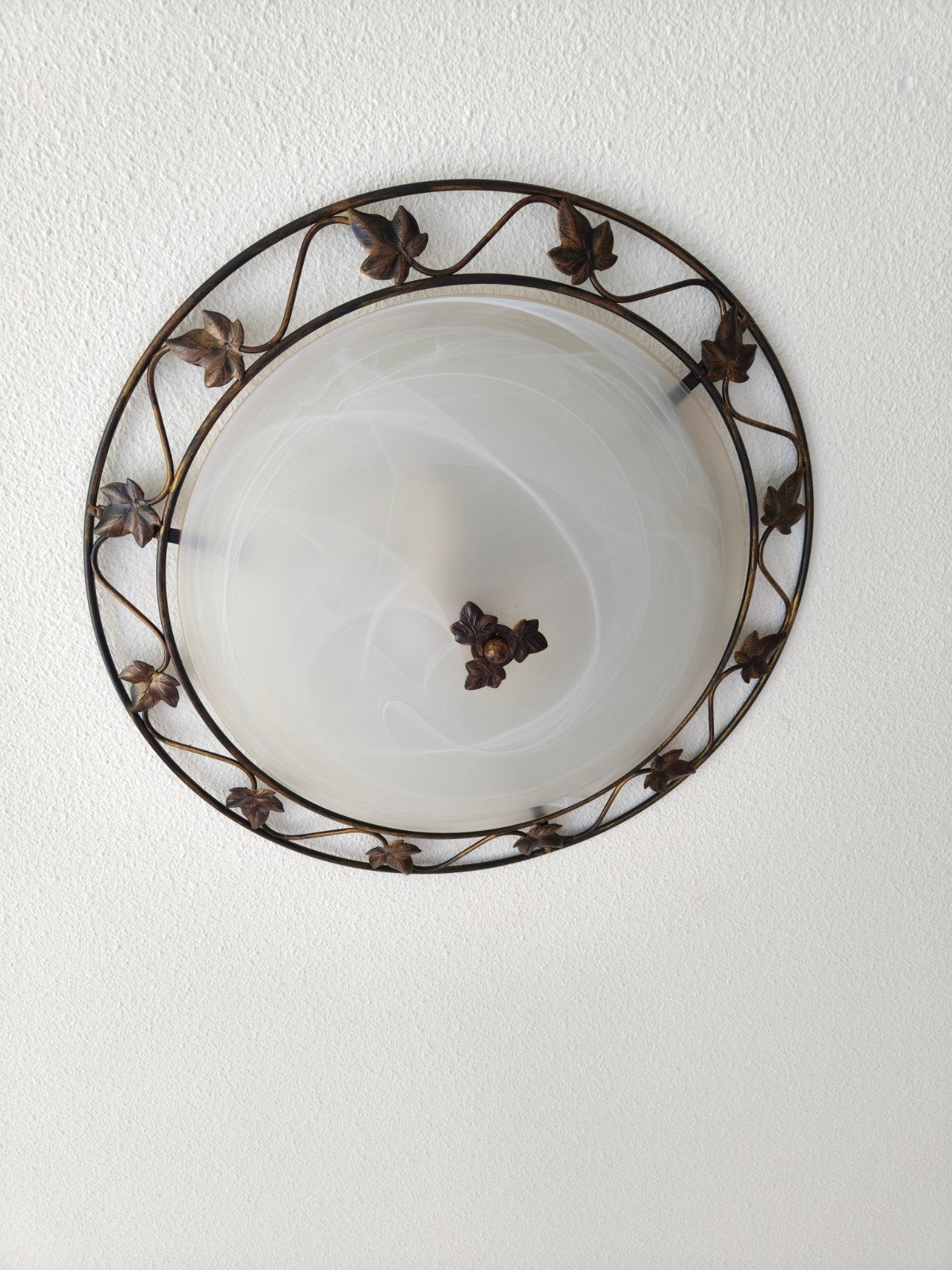 5x Plafondlamp met bladeren decoratie en melkglas, Ophalen, Zwart, E27 (groot), Zo goed als nieuw