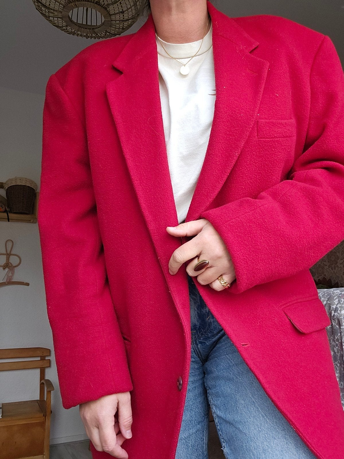 Rode wollen blazer van Alain Riviere maat L, Ophalen of Verzenden, Zo goed als nieuw, Jasje, Rood