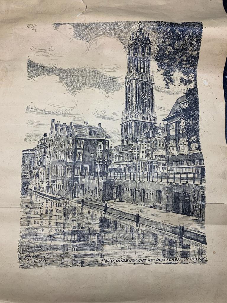 Oude tekening Utrecht Dom, 1965, Antiek en Kunst, Ophalen of Verzenden