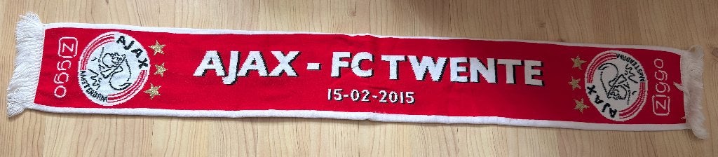 Ajax - FC Twente sjaal 15-02-2015, Verzamelen, Sportartikelen en Voetbal, Ophalen of Verzenden, Gebruikt, Ajax, Vaantje of Sjaal