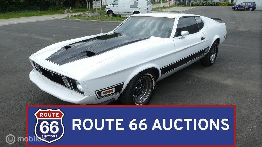 Ford Mustang Mach 1 Fastback | 1973 | Route 66 Auctions, Auto's, Oldtimers, Overige carrosserieën, Zwart, Bedrijf, Handgeschakeld