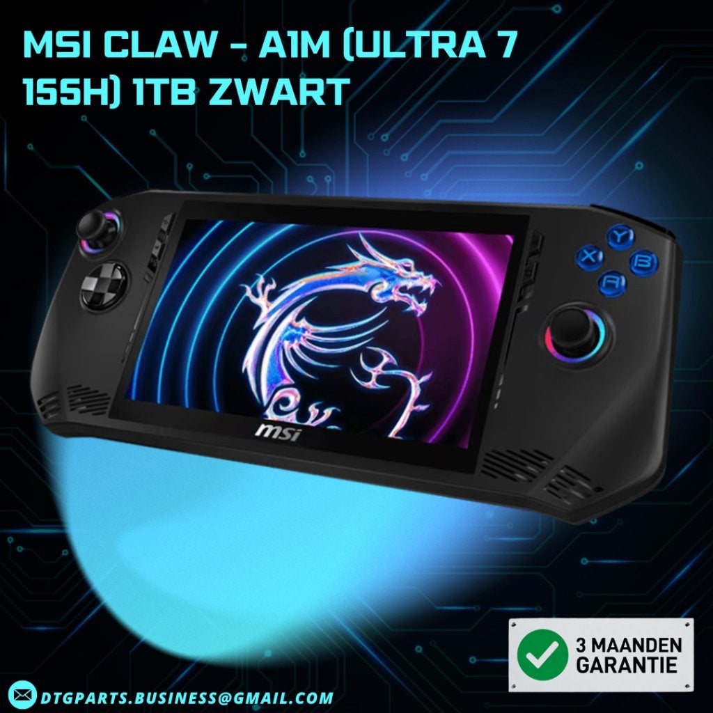 MSI Claw - A1M (Ultra 7 155H) 1TB Zwart, DTGParts.Business@gmail.com, Intel Core Ultra 7 155H, Refurbished, Ophalen of Verzenden