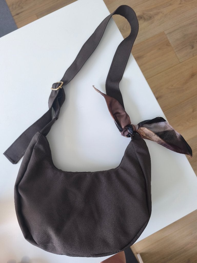 Handmade Espresso Hobo Bag with Scarf, Verzenden, Nieuw, Bruin, Schoudertasje