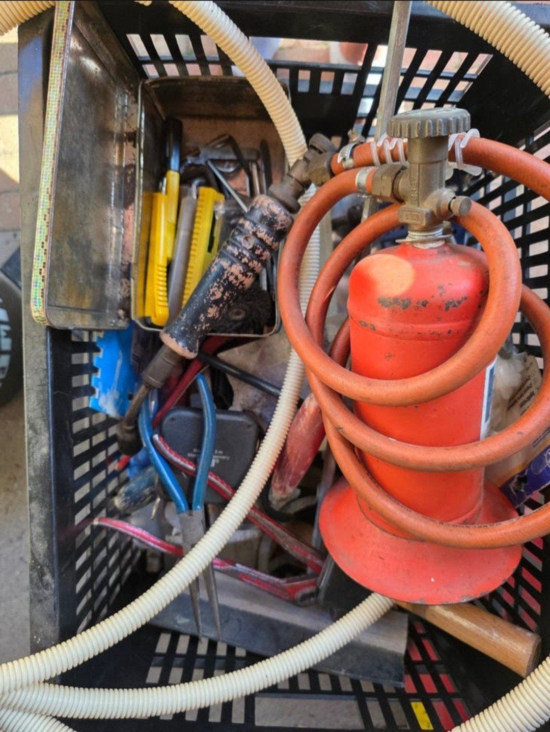 gasbrander met slang en gasbus, Ophalen, Gebruikt
