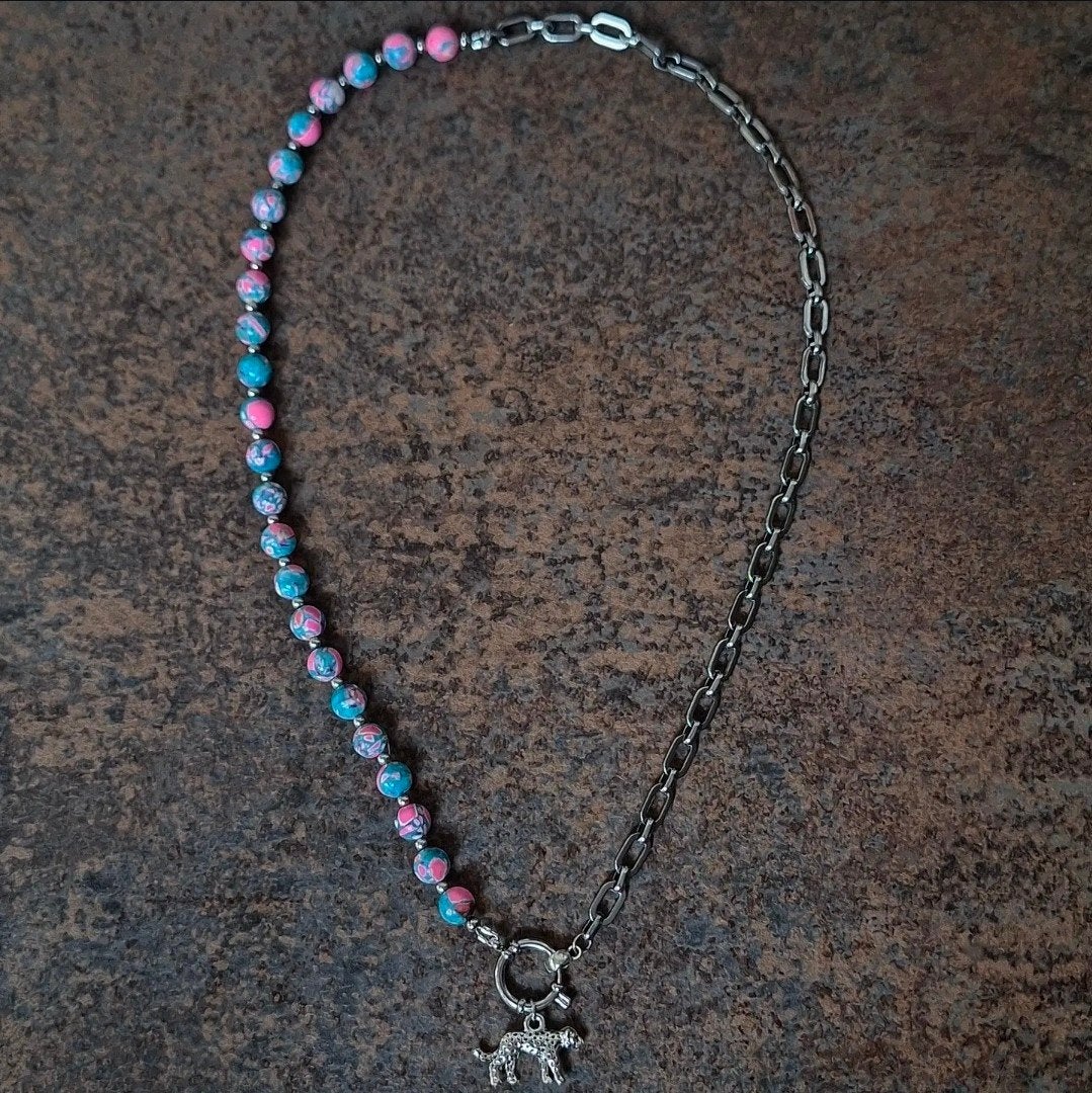 Ketting met natuurstenen en panter hanger, Overige kleuren, Nieuw, Ophalen of Verzenden, Steen of Mineraal