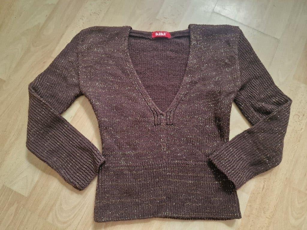 bruine trui met gouden draad, maat S, Ophalen of Verzenden, Zo goed als nieuw, Maat 38/40 (M), Bruin