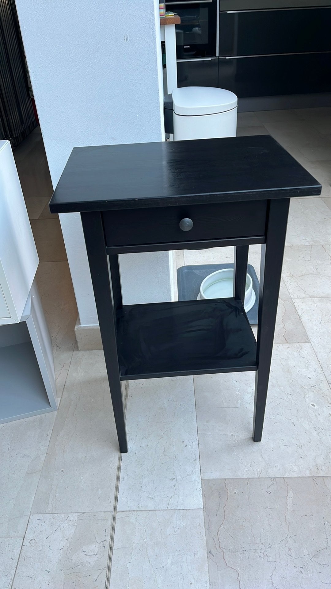 Zwart hoog tafeltje/kastje met lade, 70x46x35, Ophalen, Zo goed als nieuw
