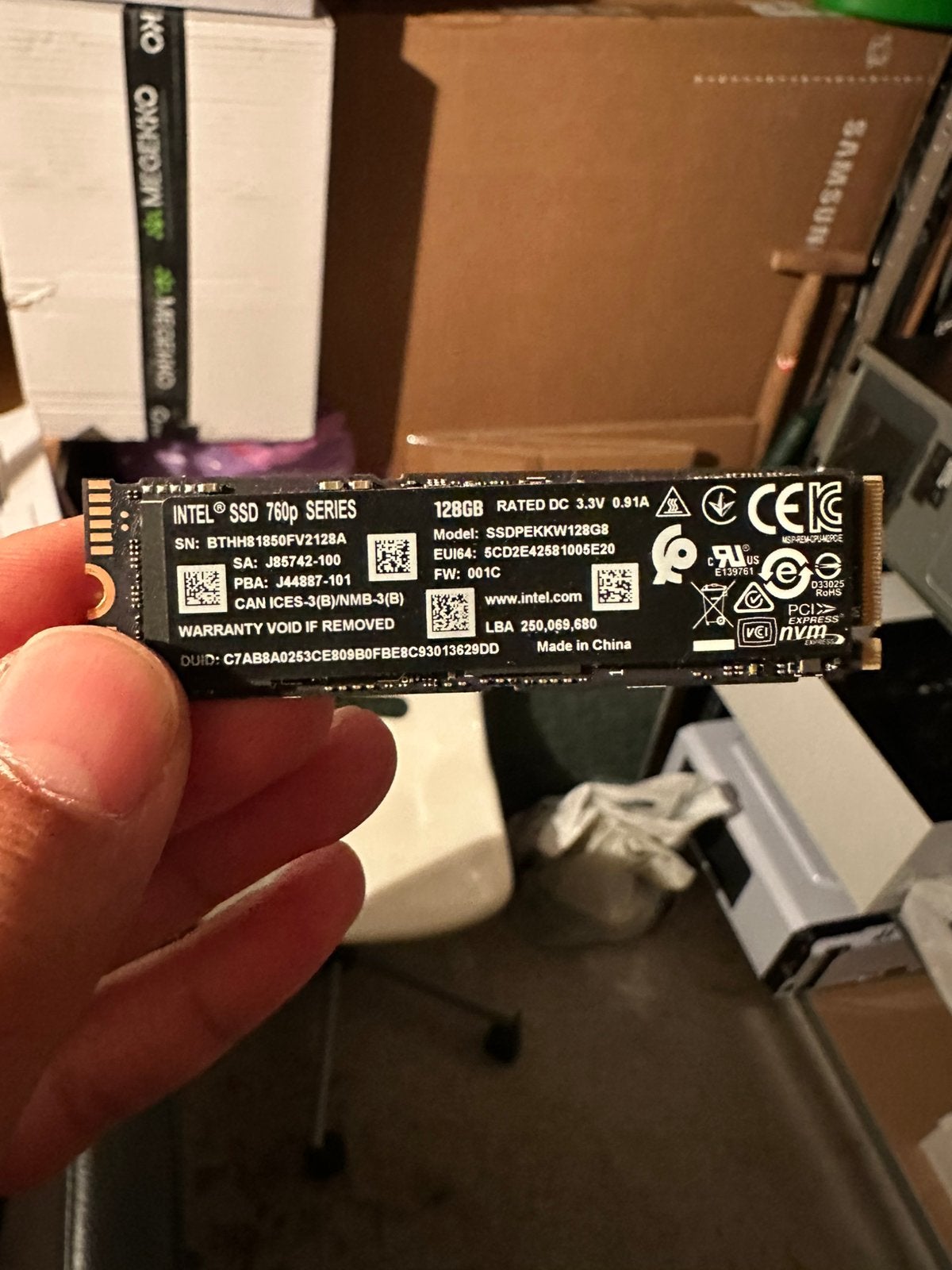 Intel SSD 760P 120GB NVMe M.2 SSD PCIe, Computers en Software, Harde schijven, Ophalen of Verzenden, Zo goed als nieuw