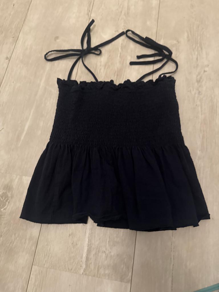 Zwarte Shein Smocked Cami Top met Strikbandjes, Blauw, Ophalen of Verzenden, Zo goed als nieuw, Zonder mouw