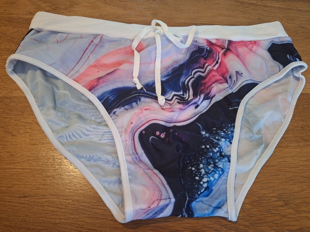 Opvallende Zwemslip met Marmerprint  maat L, Kleding | Heren, Onbekend, Verzenden, Wit, Overige maten
