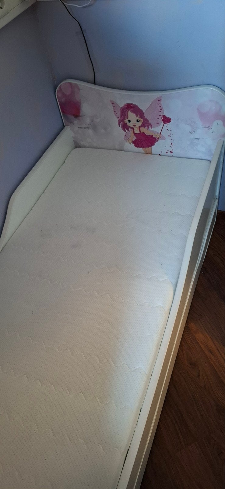 Eenpersoons kinderbed met opberglade en sprookjesmotief, Ophalen, Gebruikt, Eenpersoons, Wit