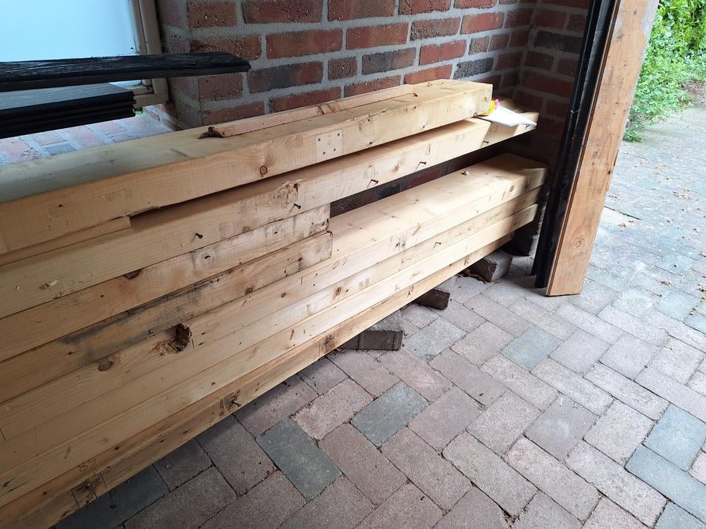 Diverse houten balken en palen, Doe-het-zelf en Verbouw, Hout en Planken, Ophalen, Gebruikt, Minder dan 25 mm, 250 tot 300 cm