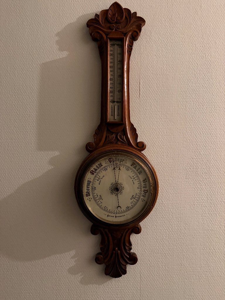 Klassieke Houten Barometer met Thermometer | Wandmodel, Ophalen, Gebruikt, Overige merken, Decoratieve thermometer