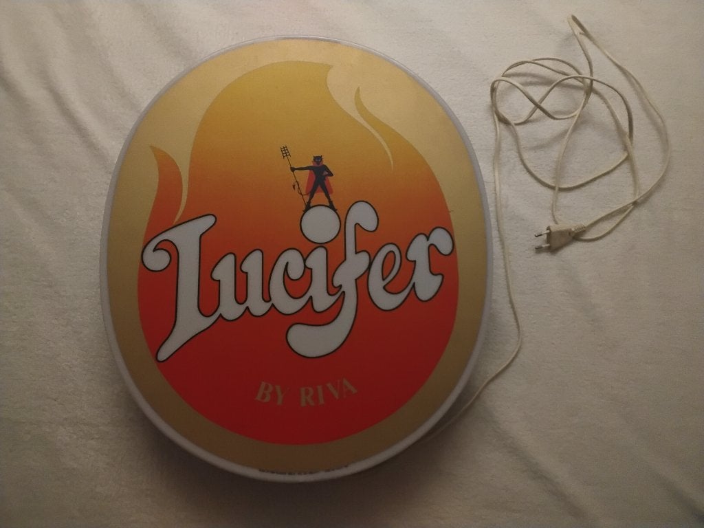 Lucifer by Riva lichtbak, Verzamelen, Ophalen of Verzenden, Zo goed als nieuw, Reclamebord, Plaat of Schild, Overige merken