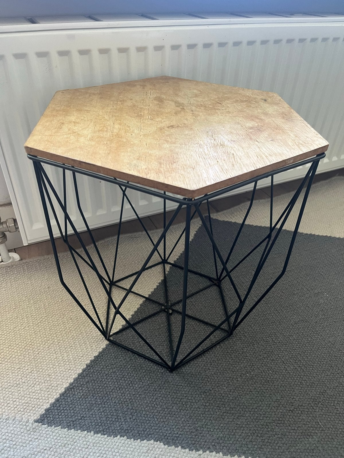 Zeshoekige bijzettafeltje - industrieel modern - hout metaal, Ophalen, Minder dan 45 cm, Minder dan 55 cm, Gebruikt