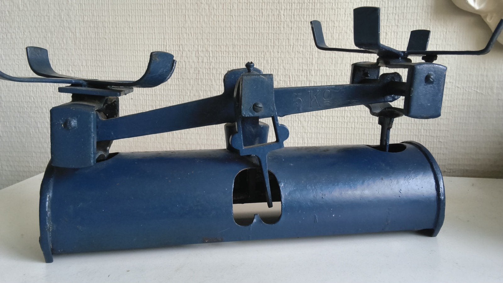 Antieke gietijzeren weegschaal blauw, Antiek en Kunst, Ophalen of Verzenden