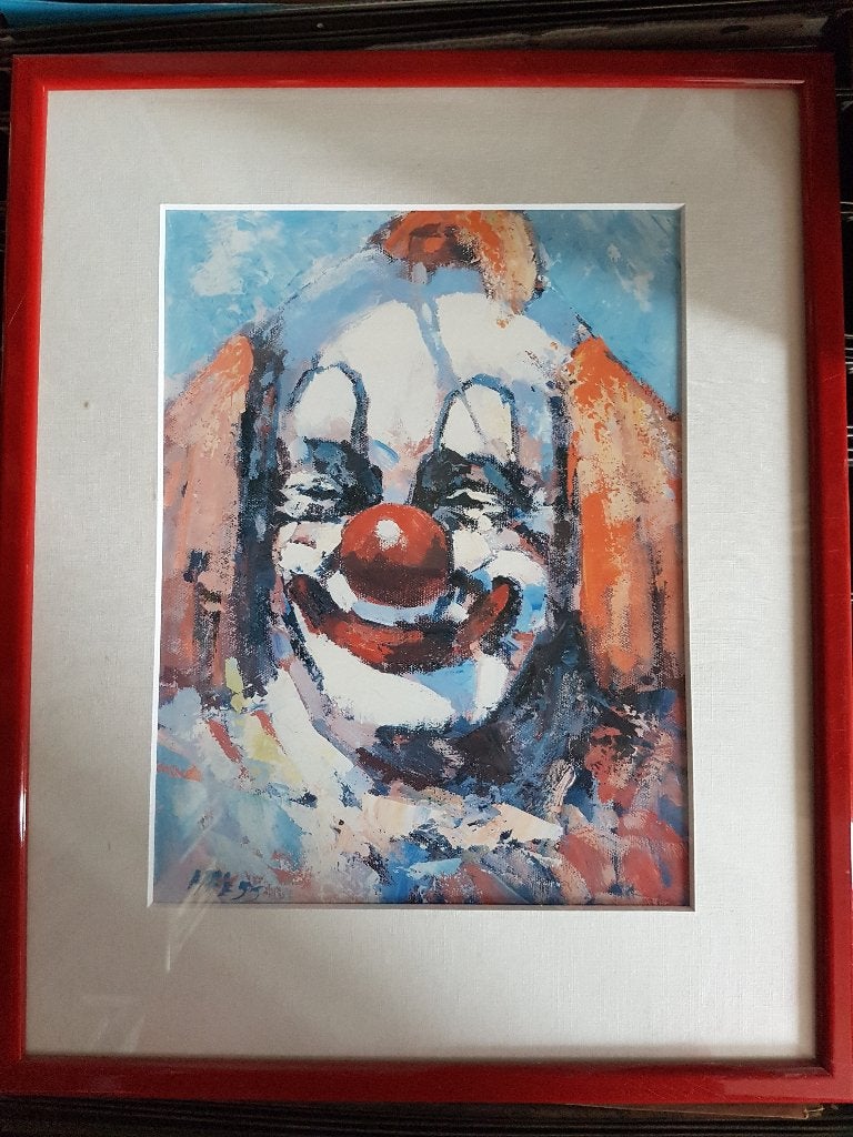 Ingelijste Circusclown - Kleurrijk Schilderij 30x37 cm, Antiek en Kunst, Kunst | Schilderijen | Klassiek, Ophalen of Verzenden