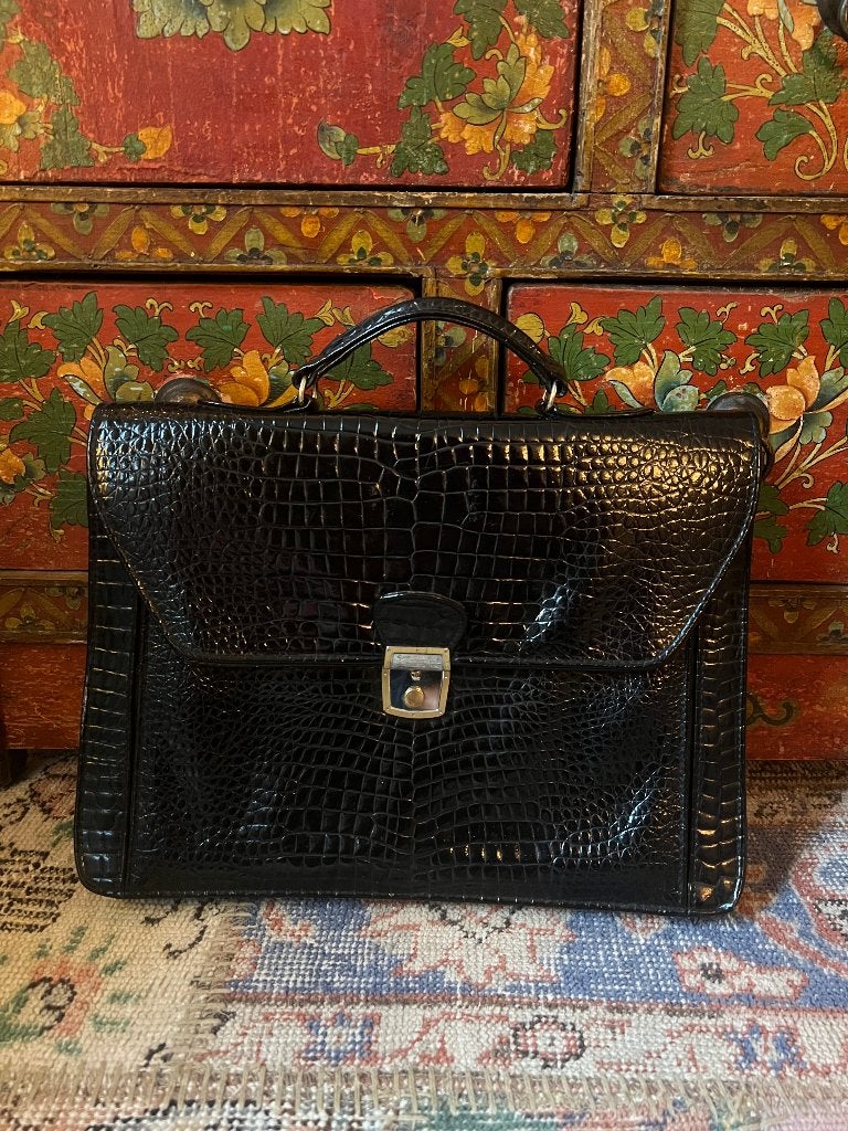 Vintage zwart lakleren Bulaggi damestas handtas aktetas tas, Ophalen of Verzenden, Gebruikt, Zwart, Handtas