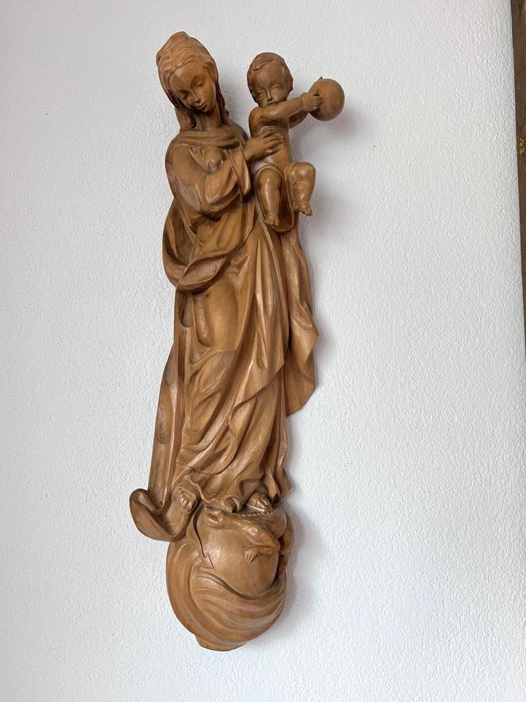 Houtsnijwerk maria madonna met kindje jezus 60,5 cm hoog, Ophalen of Verzenden