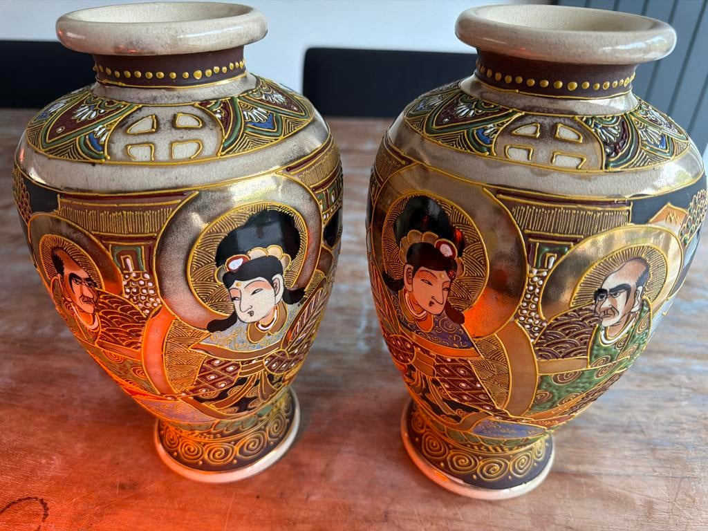 2x Antieke Japanse Satsuma Vaas - Handgeschilderd, Ophalen of Verzenden