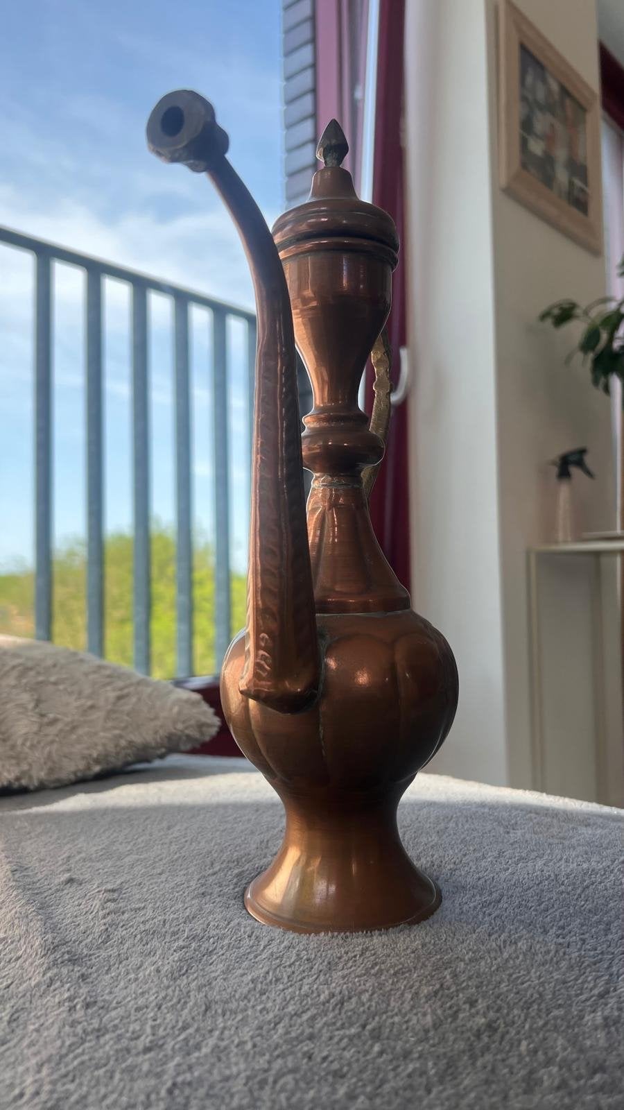 Antieke Koperen Kan met Gesmeed Ornament, Ophalen of Verzenden, Koper