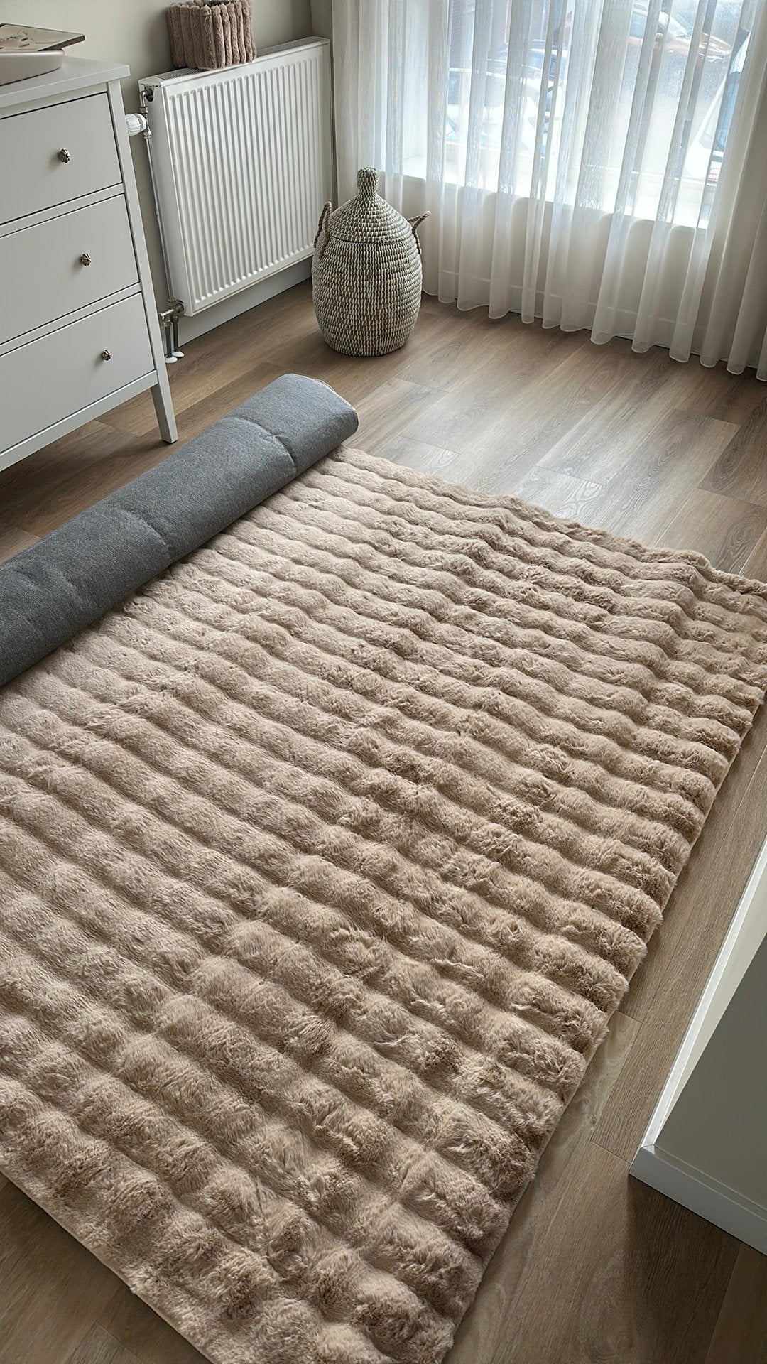 Vloerkleed ongebruikt fluffy hoogpolig, Ophalen, Beige, 150 tot 200 cm, Rechthoekig