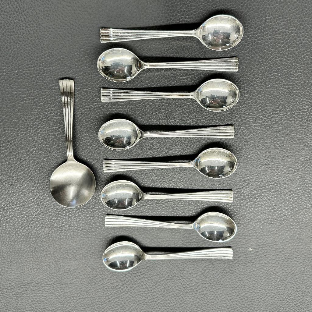 Verzilverde Douwe Egberts lepeltjes Empire + suikerschep, Antiek en Kunst, Antiek | Goud en Zilver, Verzenden, Zilver