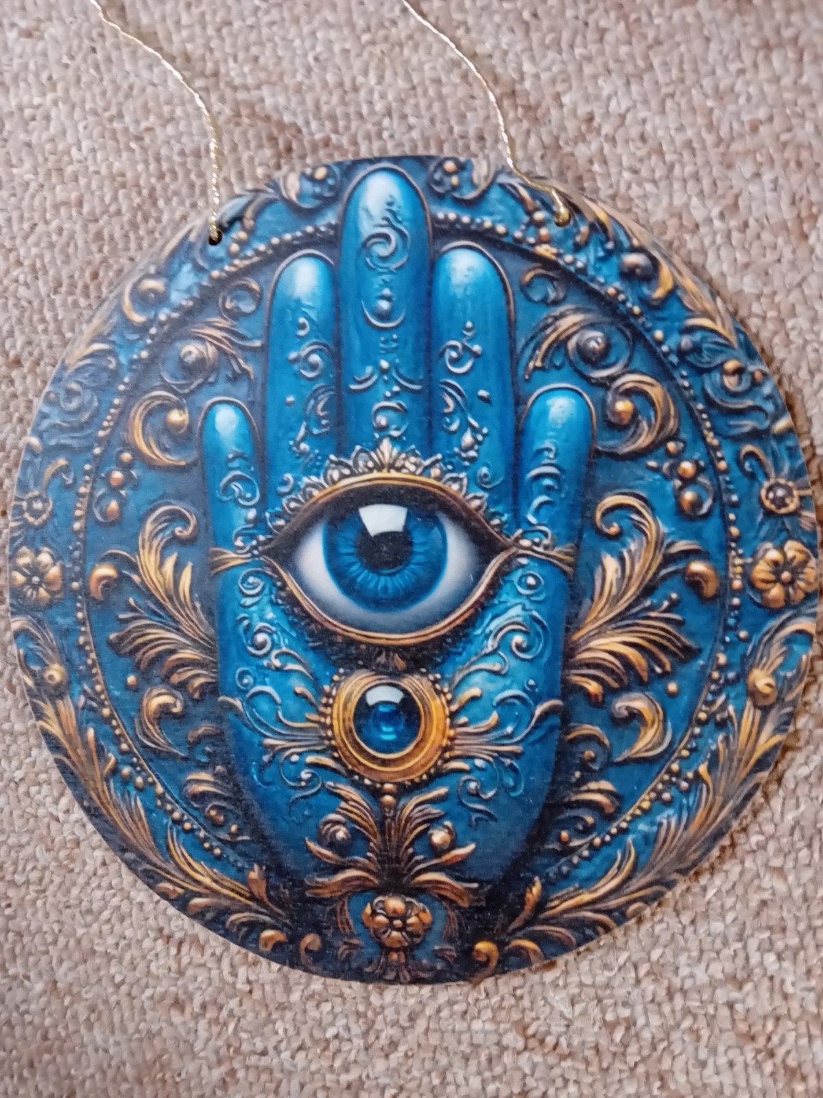 Hamsa Hand met Boze Oog Decoratie - Blauw en Goud, Verzenden, Nieuw, Blauw, Oosters