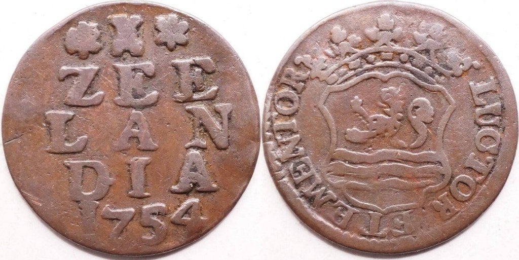 Duit 1754, Zeeland, Republiek der Nederlanden, Postzegels en Munten, Munten | Nederland, Verzenden, Vóór koninkrijk, Overige waardes