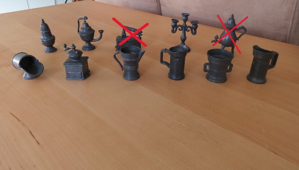 9 Tinnen Miniaturen met Keurmerk, Antiek en Kunst, Ophalen
