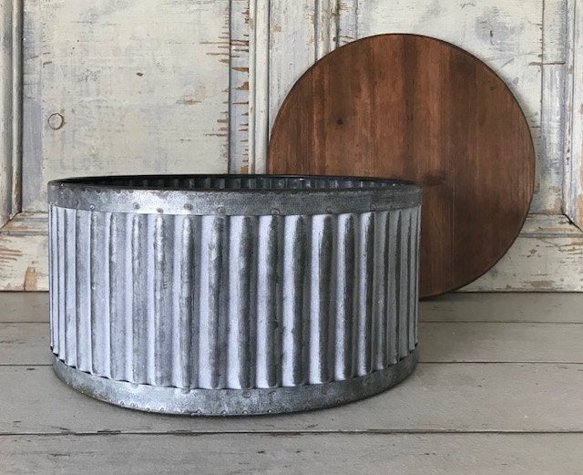 Zinken kuip gekarteld zinken trommel met houten deksel, Gebruikt, Minder dan 30 cm, Rond, Ophalen of Verzenden