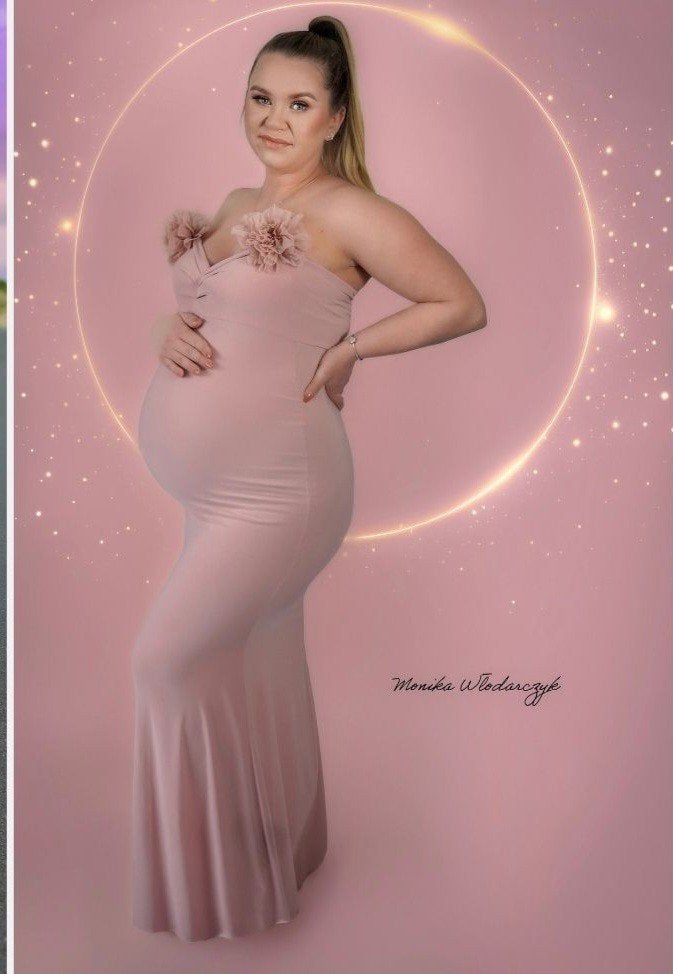 Elegante zwangerschapsjurk voor fotoshoot - Roze, Maat 38/40 (M), Ophalen of Verzenden, Roze, Onder de knie