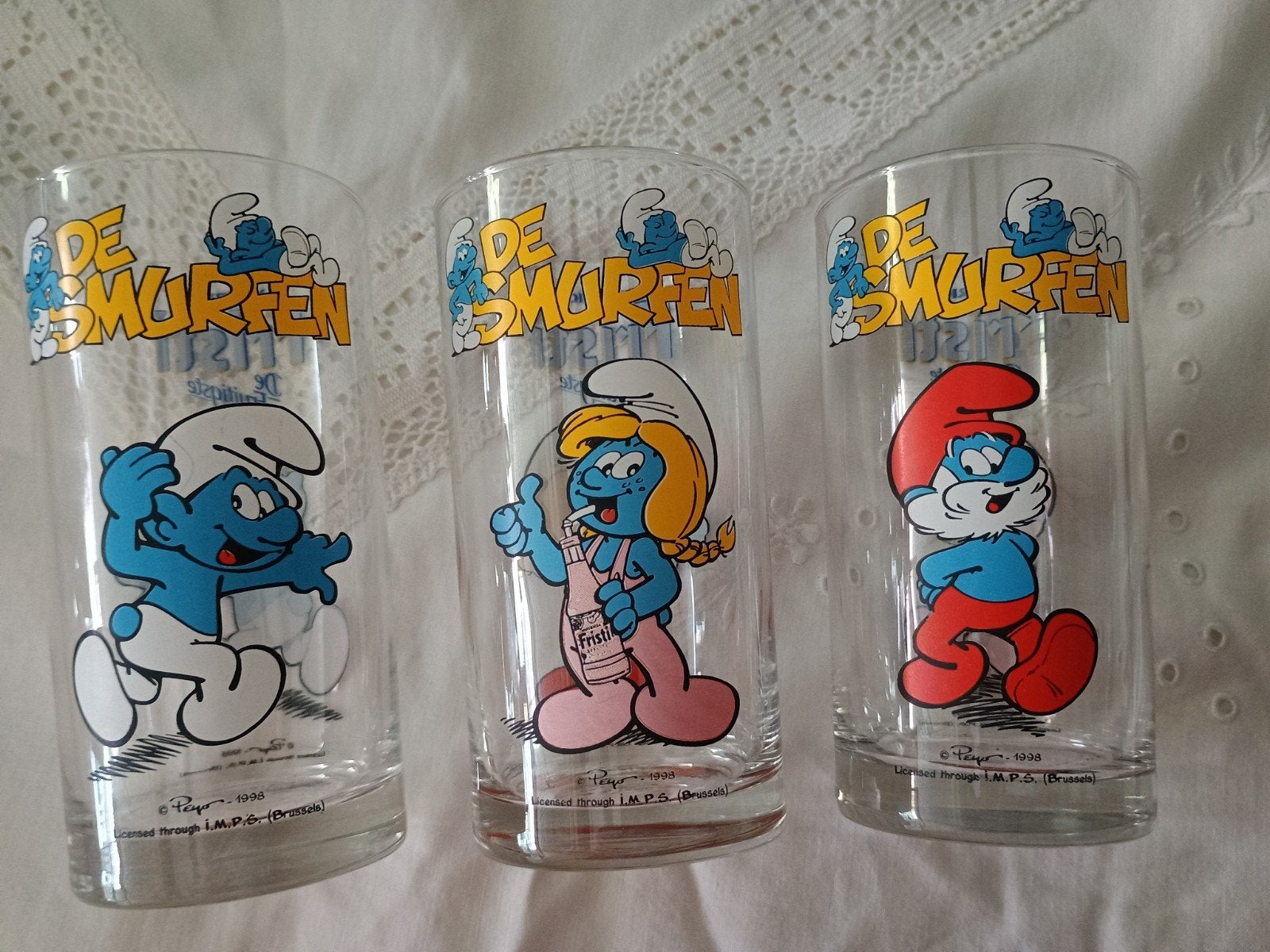 3 Smurfen Fristi glazen, Ophalen of Verzenden, Gebruiksvoorwerp