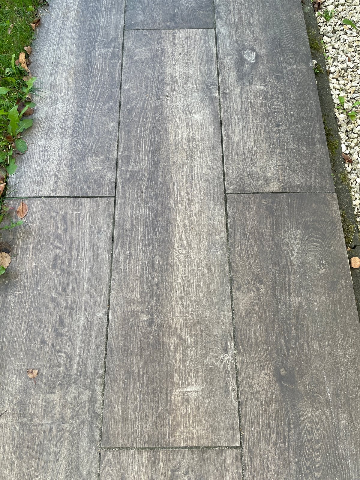 8 m pad met terrastegels met houtnerf - Grijs, Tuin en Terras, Ophalen, Gebruikt, 10 m² of meer, Beton