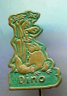 DINO Flintstones groen op koper speldje ( R_141a ), Verzenden, Zo goed als nieuw, Transport, Speldje of Pin