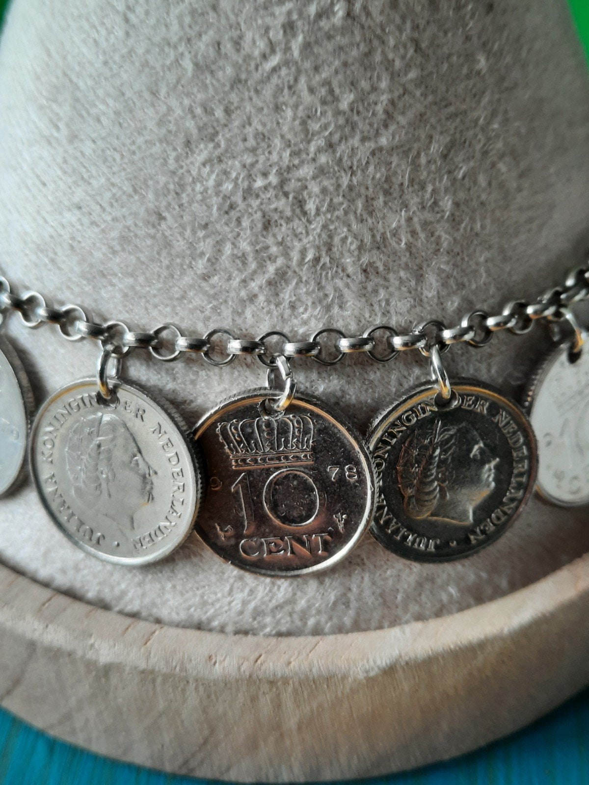 Juliana Dubbeltjes Armband. Lengte 18.5cm, Sieraden, Tassen en Uiterlijk, Armbanden, Ophalen of Verzenden, Zo goed als nieuw, Zilver