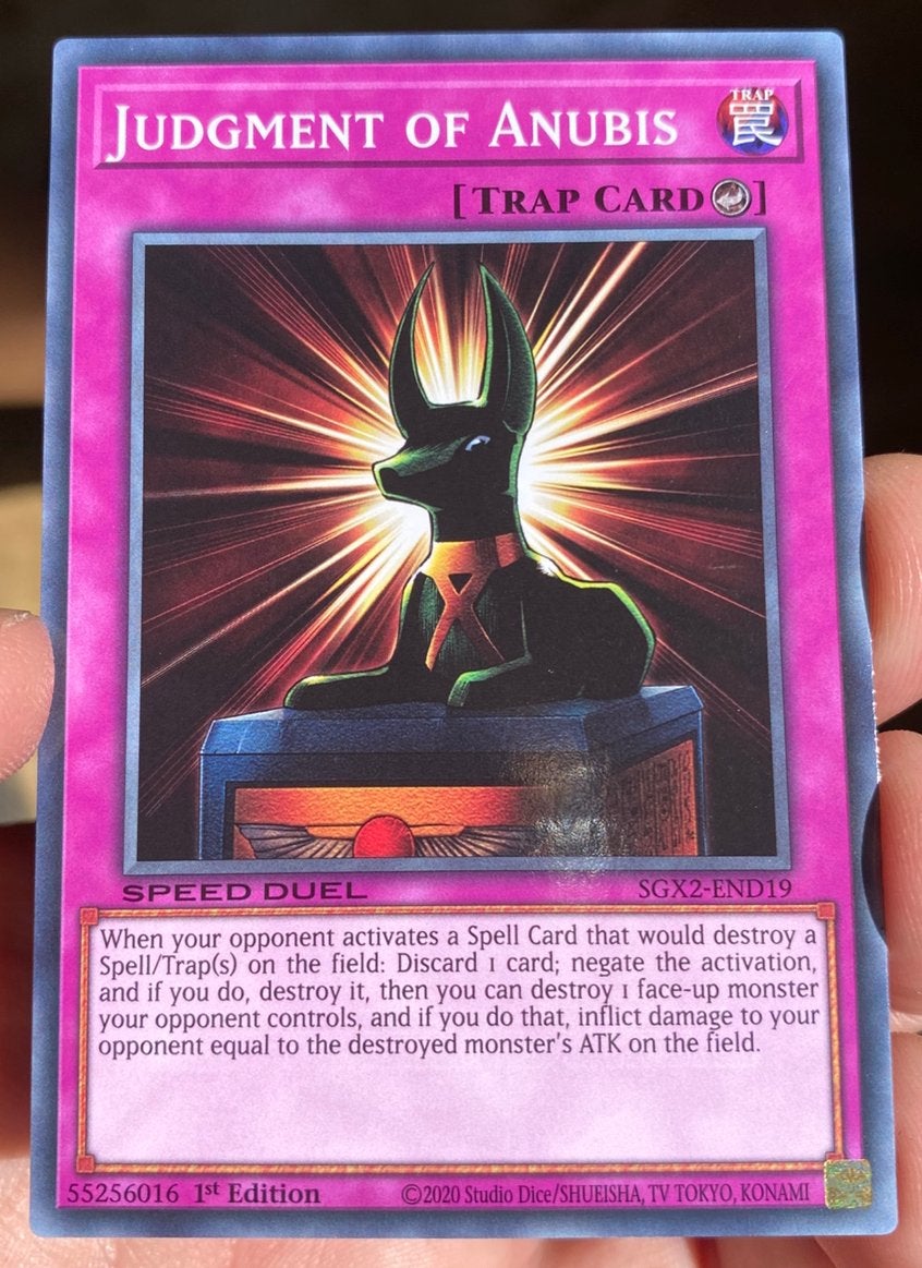 Yu-Gi-Oh! Judgment of Anubis SGX 1st Edition Duel Promo !, Ophalen of Verzenden, Zo goed als nieuw, Losse kaart