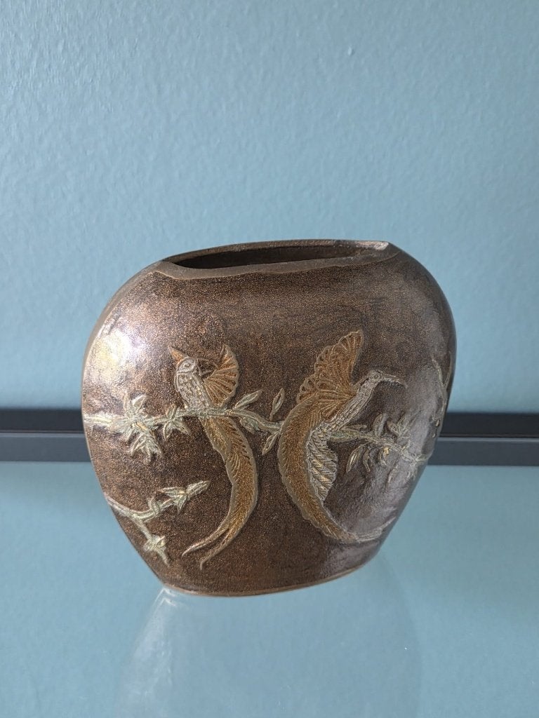 Japanse bronzen vaas met vogels Meiji stijl ca. 1900, Antiek en Kunst, Ophalen of Verzenden