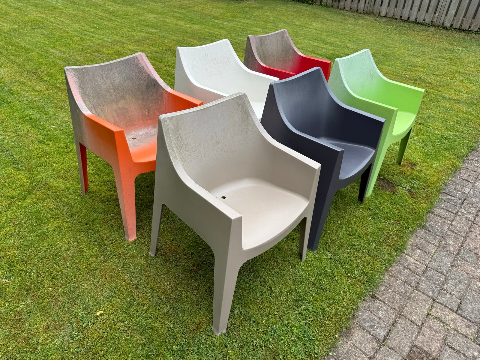 6x Design tuinstoel Scab Coccolona Italia, Tuin en Terras, Ophalen, Gebruikt, Kunststof, Stapelbaar
