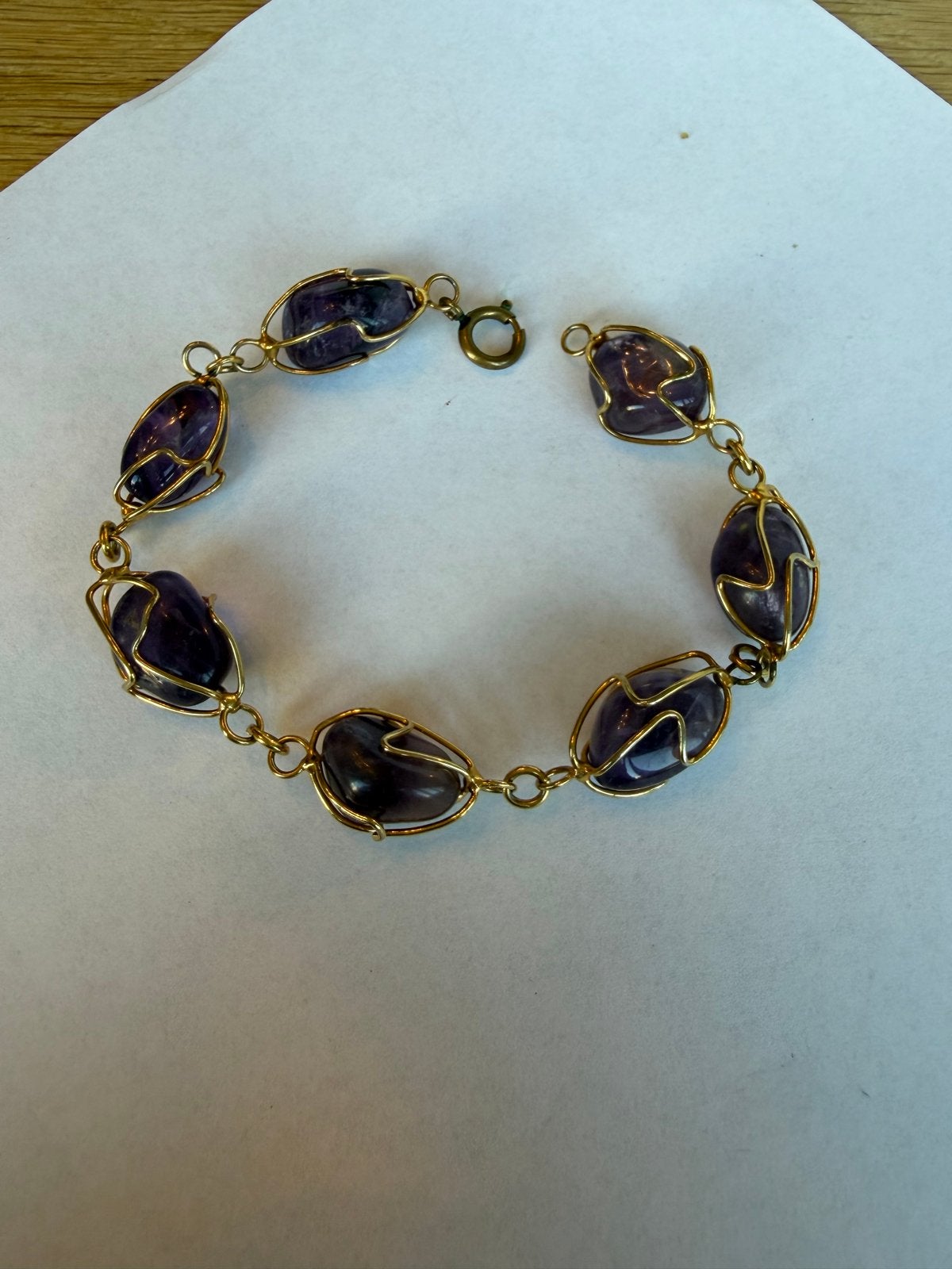 Antieke Amethist Armband met Gouddraad - Bijzonder Stuk, Gebruikt, Paars, Ophalen of Verzenden, Met edelsteen