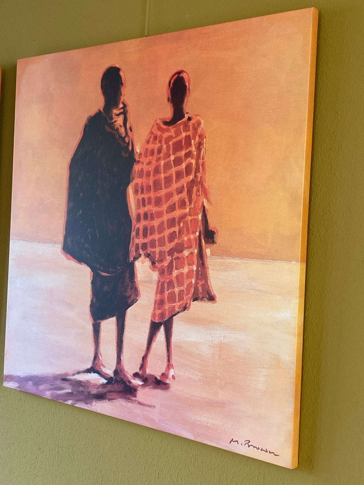 Schilderij: Twee Figuren in Afrikaanse Kledij - Set 1 van 2, Antiek en Kunst, Ophalen, Gesigneerd, Textiel, Figuren